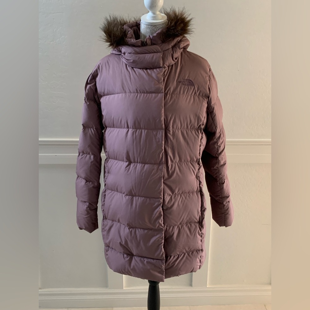 The North Face Mauve Puffer Coat with Fur Hood
